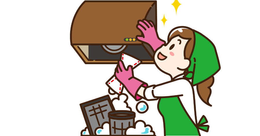 換気扇を掃除する女性のイラスト